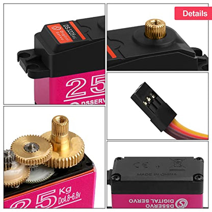 25KG High Torque RC Servo Digital Servo Full Metal Gear Waterproof with 2 25T Servo Horn Compatible with 1/6，1/8, 1/10, 1/12 RC Car Crawler Robot Control Angle 180° - style: 1 Pcs 25kg