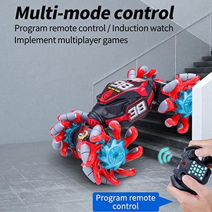 GoolRC Gesture Sensing RC Stunt Car, 4WD 2.4GHz Remote Control Car, Transformer Toy Cars with LED Lights, Double Sided Driving, 360?Rotating and Explosive Wheel for Adults (Red) - color: Red
