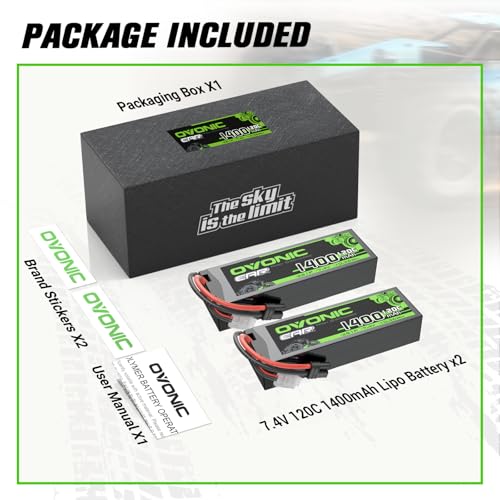 OVONIC 2S 120C 1400mAh lipo Battery with IEC Plug [2Pcs in 1 Package]