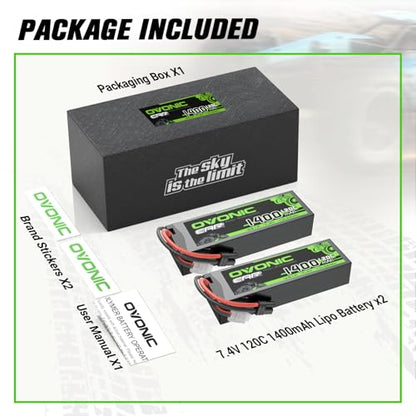 OVONIC 2S 120C 1400mAh lipo Battery with IEC Plug [2Pcs in 1 Package]
