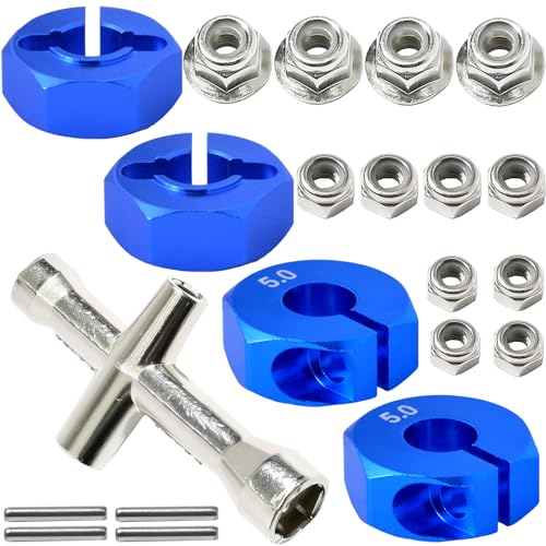Aluminum 12mm Hex Wheel Hub 4Pcs w/Axle Pin M4 Flange Lock Nut Standard M3 M4 Nut 5mm Thickness Wheel Drive Adapter for 1/10 Traxxas HSP Redcat Rc4wd Tamiya Axial SCX10 WLtoy RC Car(25Pcs) - color: Blue, size: 5.0