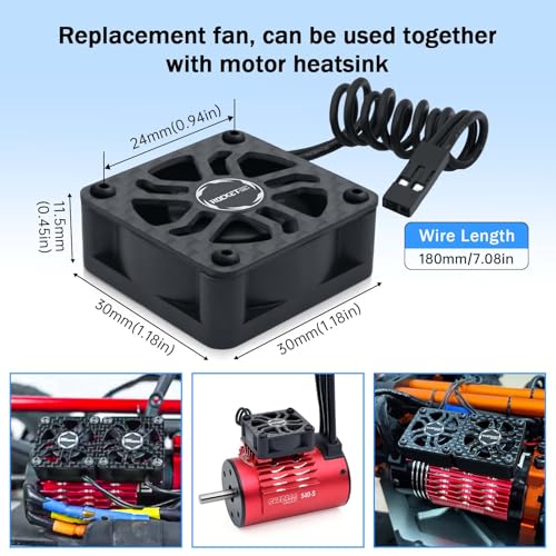 Surpass Hobby 30mm RC Cooling Fans,27000 High RPM RC Car Motor Fan for 1/8 1/10 RC Car Truck Truggy (Without Motor Heatsink) - style: 1 Pack 30mm Fan-black1