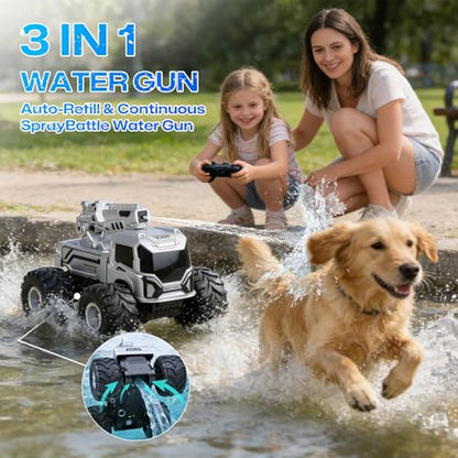 1:18 Remote Control Car, Amphibious RC Monster Truck for Kids, 4WD Waterproof RC Stunt Car, 2.4GHz All Terrain Off-Road Vehicle with 2 Rechargeable Batteries, Toy Gift for Boys Girls Aged 6-12