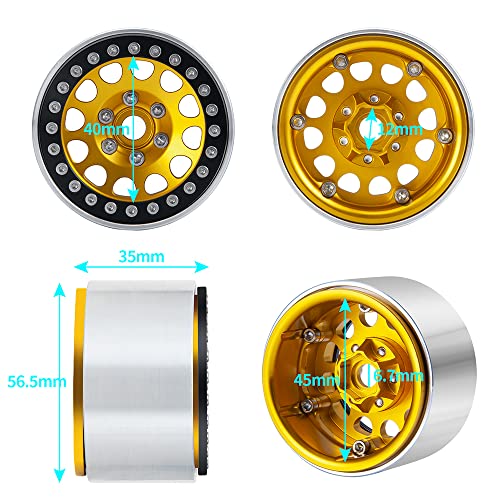 Aluminum 1.9" Beadlock Wheel for Axial SCX10 II III TRX4 D90 Redcat | 1/10th RC Crawler Car Upgrade Parts,35mm Width,4PCS - color: Gold