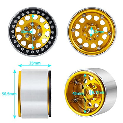 Aluminum 1.9" Beadlock Wheel for Axial SCX10 II III TRX4 D90 Redcat | 1/10th RC Crawler Car Upgrade Parts,35mm Width,4PCS - color: Gold