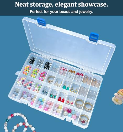 Qualsen 34 Grid Plastic Organizer box with Adjustable Dividers, Fishing Tackle Box and Bead Organizer Box for Jewelry, screw, Earrings, Art Craft, Tools, Fishing Hooks, and Small Accessories - size: 34 Gird-1pcs
