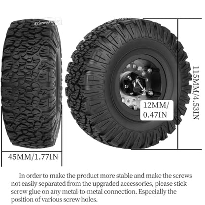 1.9 Beadlock Tire Set 1.9" Wheels and Tires for 1/10 RC Crawler SCX10 90046 AX103007 TRX4 TRX6 Gen7 8 D90 VS4-10 MST CFX,Super Heavy Brass & Aluminum Deep Wheel w/Rubber Tires,Silver - color: Silver(4pcs)