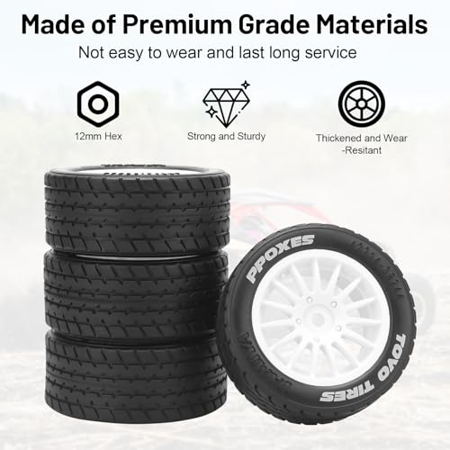 1/14 RC Car On-Road Drift Tires, daitoku 12mm Hex RC Racing Tires for Tamiya M08/05/06 MF-01X - Style F (White) - style: Style F