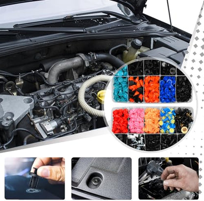 1430PCS Auto Fasteners Assortment 47 Most Popular Sizes | Car Clips Door Panel Trim Screw Clips Nylon Bumper Fender Rivets with Fastener Remover for Ford GM Toyota Honda Chrysler - size: Car Clips 1430PCS-Blue