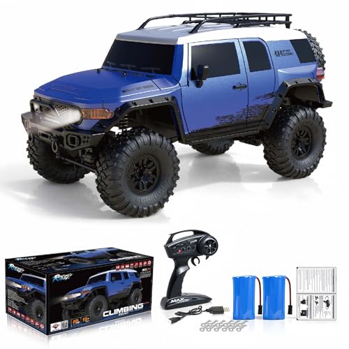 RC Cars RC Crawler 1/10 Scale RTR Remote Control Car 4WD 2.4GHz Brushed Offroad Racing Hobby Grade Model Vehicle with LED Lights 2Pcs Battery Toy for Kids and Adults - color: C-blue01