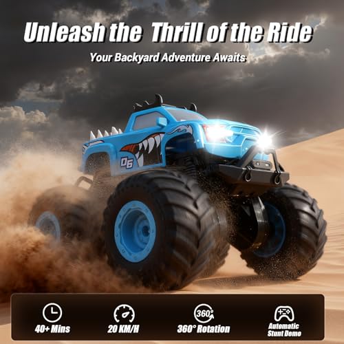 Remote Control Car, 1:24 Scale All Terrain Monster Truck Toys with LED Lights, 2.4 Ghz Off-Road Remote Control Monster Trucks for Boys 4-7, Gift for Kids 8 9 10 11 12