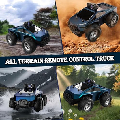 1:28 Scale FPV Monster Truck RC Cars with 720P HD Camera, 2.4GHz Remote Control Car, All-Terrain Off-Road RC Truck with Body Light, 2 Rechargeable Batteries, Toy Gift for Kids Adults Boys