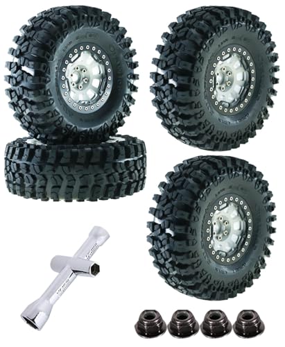RC 2.2in Tires Tyres & Aluminium 2.2in Beadlock Wheel Rim for 1/10 SCX10 Capra AMG 6x6 TRX4 Gen8 Everest Gen 7 Pro RC Crawler (4PCS Silver) - color: Silver/2.2wheels-scx10