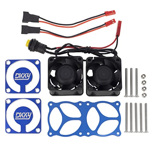 DKKY RC Motor Cooling Fan Heatsink 2Pcs DIY Kit for TRX4 ARRMA Axial 1/10 1/8 1/5 RC Model Car Upgrade Parts (Blue) - style: Blue