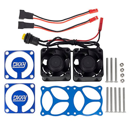 DKKY RC Motor Cooling Fan Heatsink 2Pcs DIY Kit for TRX4 ARRMA Axial 1/10 1/8 1/5 RC Model Car Upgrade Parts (Blue) - style: Blue