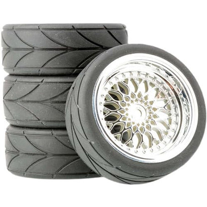 4PCS/Set 64mm Rubber Tires & Plating Plastic Wheels Rims Replacement Part for 1/10 RC On-Road Touring Car Racing Car (Silver, Offset 6mm) - color: Silver, size: Offset 6mm