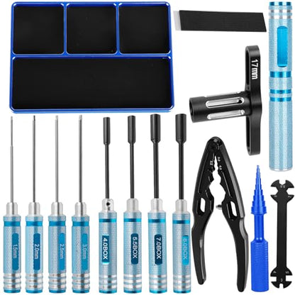 RC Tool Kit 1.5/2.0/2.5/3.0mm Hex,4.0/5.5/7.0/8.0mm Nut Driver,17mm Wheel Hex,Shock Plier,Bearing Tool,Screwdriver Set for 1/10 Trx4 Slash 4X4 BL-2S SCX10 III,SENTON L0S1 1/8,1/6 Trx6,Blue - color: Navy Blue(1set)