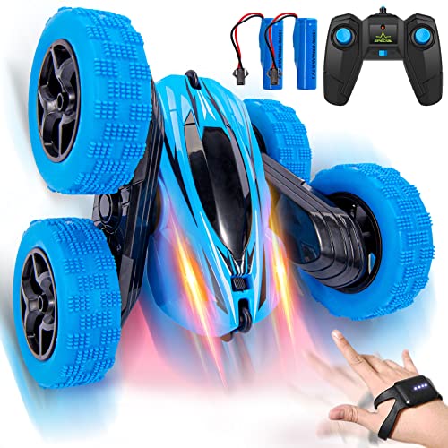 Remote Control Car RC Stunt Car Watch Gesture Sensor Car 4WD Double Sided 360 Degree Rotating Tumbling Rechargeable Car High Speed 2.4GHZ Off Road Hobby RC Toy Cars for Xmas Birthday Gift Adults,Kids - style: Blue
