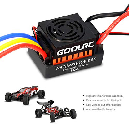 GoolRC Brushless Motor S3660 3300KV Sensorless Brushless Motor 60A Brushless ESC and Programming Card Combo Set for 1/10 RC Car Truck