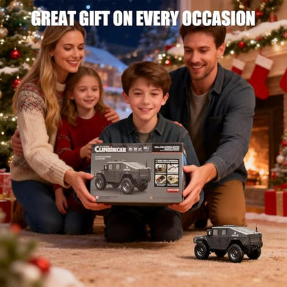 2.4GHz All Terrain RC Military Truck 4WD Remote Control Car Off Road Waterproof with Headlights, Turn Signal Lights and Rechargeable Batteries Vehicle Toy Gifts for Adults Kids Age 8+ (Black) - color: Black