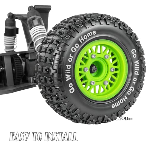 RC Wheels Tires Truck Tires 12mm/14mm/17mm Hex for 1/10 Slash 4×4 4WD 2WD/Axia1/Arrm a Senton/Redca t/Rc4w d,w/RC Wheels Hex Detachable Replace Running on Off-Road Tires,Green - color: Green- (Wheel Tires)