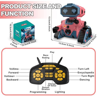 Interactive Smart Robot Toys, Rechargeable Remote Control Emo Robot, Pink | Rechargeable Remote Control, Learning Gesture Sensing, Auto-Demonstration, Music and Dance, Shining LED Eyes, For Kids 3-5 - color: 103 Pink