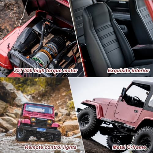 EAZYRC FMS Rochobby 1/10 RC Crawler Mashigan RC Truck 4x4 RTR, RC Car with Foldable Front Windcreen, Convertible Top (RS Version)