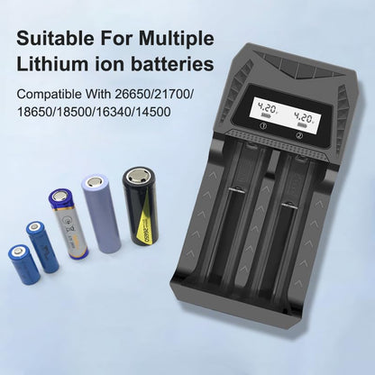 Smart LCD USB Charger, Compatible with 18650 4.2V Rechargeable Lithium Batteries, Supports 1/2/4 Slots, and Compatible with 1.2V NiMH AA/AAA Batteries，Rechargeable Lithium aa Batteries - color: 2 Slots
