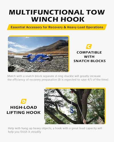 3/8" Tow Hook, S-Shaped Winch Hook, 33,000lbs Breaking Strength, G80 Heavy Duty Forged Steel, Fast Connect Easy Release Winch Shackle Towing Hook for Trucks, SUVs, ATVs, Trailers, Blue - color: Blue