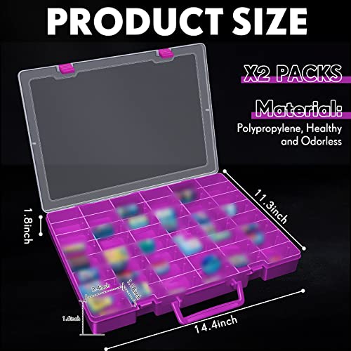2 Pcs 48 Grids Plastic Bead Organizer Box with Divider, Purple - color: Purple