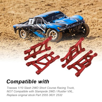 Hobbypark Aluminum Front & Rear Suspension A-Arms Set,Tie Bar for 1/10 Traxxas Slash 2WD RC Car Upgrade Parts Hop Ups, Replacement of 2555 3631 2532,Red - color: Red