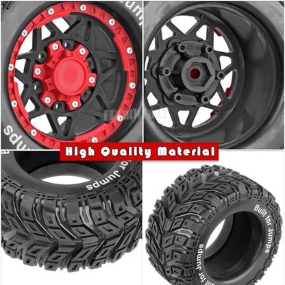 RC Truck Tires 12mm/14mm/17mm Hex RC Wheels and Tires for 1/10 Big Rock Granite Vortek/Stampede Rustler Hoss/L0s1 Rc 4wd,RC Monster Truck Car Wheel 4Pcs,Black Red - color: Black Red - (12mm/14mm/17mm Hex)