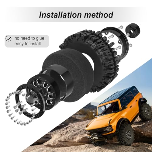 HobbyPark 1.9 Beadlock Wheels for TRX4 Axial SCX10 II III RR10 Wraith Redcat Gen 8 Gen 7 RC4WD 1/10 Scale RC Crawler Car (Black Ring w/Tires) - color: Black Ring W/Tires