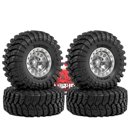 REDSPIDER•1.3 Beadlock Wheels and Tires OD 2.75'' Hex 7mm (4PCS) for 1/18 1/24 TRX4M SCX24 AX24 FCX18 FCX24 RC Crawler Car (Silvery)