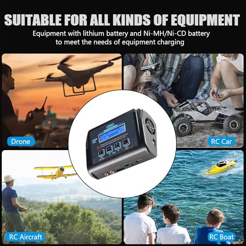 Lipo Battery Charger, 1-6S Balance Charger Discharge 150W 10A AC/DC for Li-Po Li-Hv Ion Fe NiMH NiCd Pb Hobby Batteries With Deans/Tamiya/JST/EC3/HiTec Connectors Cable Power Supply