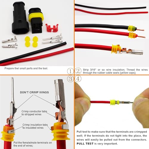 25 Kit 2 Pin Connector Automotive Electrical Waterproof 2 Wire Connectors | Twippo Two Pin Male and Female Electrical Wire Connectors Kit Quick Connect and Disconnect Plug Terminals 22-16 AWG - size: 22-16AWG 25Set