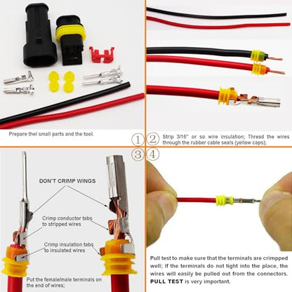 25 Kit 2 Pin Connector Automotive Electrical Waterproof 2 Wire Connectors | Twippo Two Pin Male and Female Electrical Wire Connectors Kit Quick Connect and Disconnect Plug Terminals 22-16 AWG - size: 22-16AWG 25Set