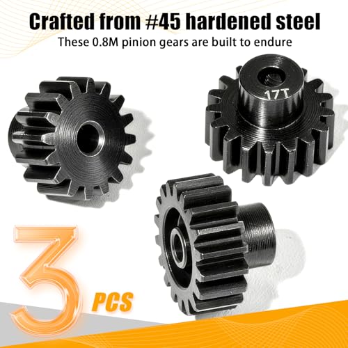 0.8M Pinion Gear Set Hardened Steel 3.175mm Shaft 16T 17T 18T Pinion Gears with Screws and Hex for Tamiya, Traxxas, Arrma, Axial, Losi, HPI 1/10 RC Car Brushless Brush Motor Upgrade - size: 16 17 18T