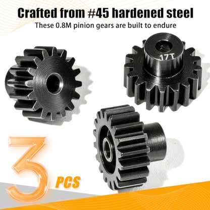 0.8M Pinion Gear Set Hardened Steel 3.175mm Shaft 16T 17T 18T Pinion Gears with Screws and Hex for Tamiya, Traxxas, Arrma, Axial, Losi, HPI 1/10 RC Car Brushless Brush Motor Upgrade - size: 16 17 18T