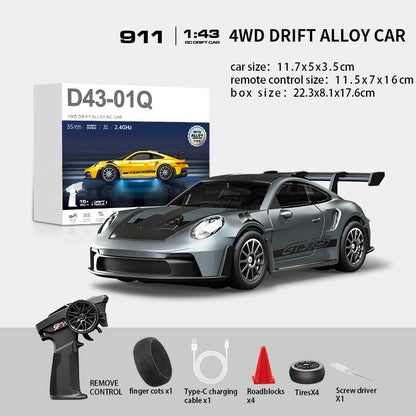 1:43 RC Drift Car 20KM/H with Gyro, 2.4G 4WD Full Proportional Alloy Sport Racing Car, Adjustable Speed, LED Lighting for Teens & Adults-D43-01 - color: Q10/Grey