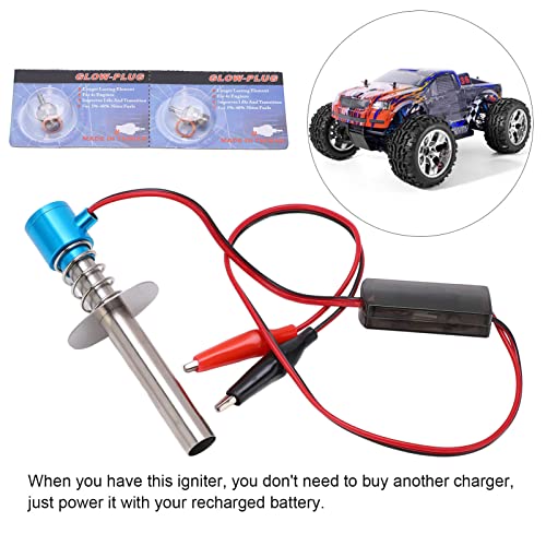 6-12V RC Car Igniter Kit with N4 Hot Glow Plug Gasket, RC Glow Plug Igniter for Methanol Engine, Electronic Glow Plug Starter for Aircraft Car Model, Compatible with HSP and Othe (Blue) - color: Blue