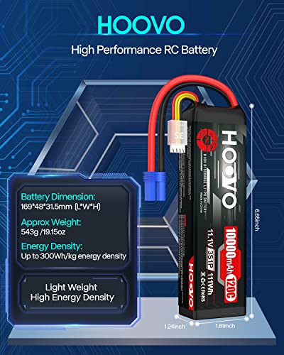 HOOVO 3S Lipo Battery 11.1V 10000mAh 120C RC Battery EC5 Plug 2 Pack | Softcase Battery for RC Cars, Drones, DJI, FPV, RC Plane, Racing Hobby - style: 3S 10000mAh Lipo Battery EC5