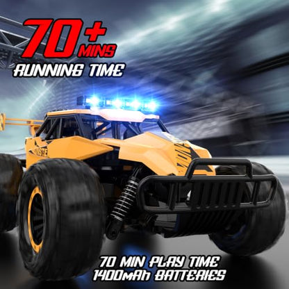 BLUEJAY Remote Control Car, 2.4GHz High Speed 33KM/H RC Cars Toys | 1:12 Monster RC Truck Off Road with LED Headlight and Rechargeable Battery Gifts for Adults Boys 8-12 - color: Matt Yellow