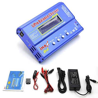IMAX B6 80W Lipo Battery Balance Charger 6A Discharger, RC Hobby Lipo NiMh Li-ion Ni-Cd Digital Lipro Balance Charger Discharger + AC Power 12V 5A Adapter for Rc Car RC Hobby (Blue) - color: Blue