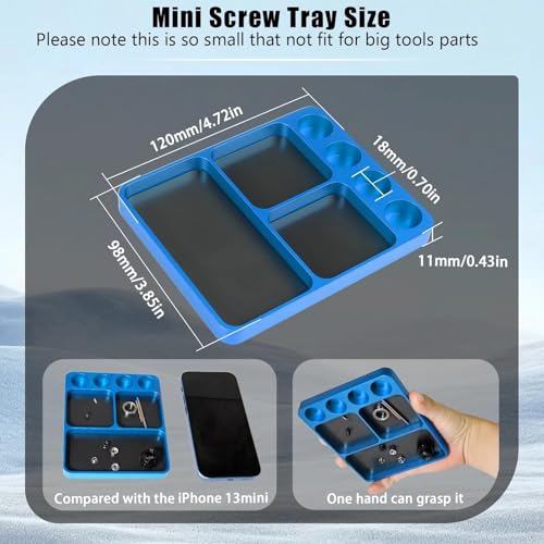 Magnet Tool Tray Aluminum Alloy Screw Tray with Tool Holder RC Parts Fixing for 1/10 RC Cars, Drones, Phone, Computer, Eyeglass, Electronic Multi-Compartment Anti-Loss Organizer Storage Box （Wathet） - color: Wathet