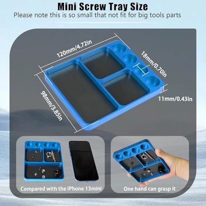 Magnet Tool Tray Aluminum Alloy Screw Tray with Tool Holder RC Parts Fixing for 1/10 RC Cars, Drones, Phone, Computer, Eyeglass, Electronic Multi-Compartment Anti-Loss Organizer Storage Box （Wathet） - color: Wathet