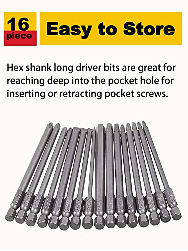 Rocaris 16 Pack 1/4 Inch Hex Shank Long Magnetic Screwdriver Bits Set 4 in Power Tools(Slotted+Cross+Hex+Plum blossom) - size: 16Pcs(Slotted+Cross+Hex+Plum Blossom)