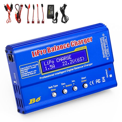 LiPo Battery Charger, Smart Charger Discharger, Built-in Balancer for 1S-6S LiPo/Li-ion/Life & 1S-15S NiCd/NiMH, LCD Display - color: Blue