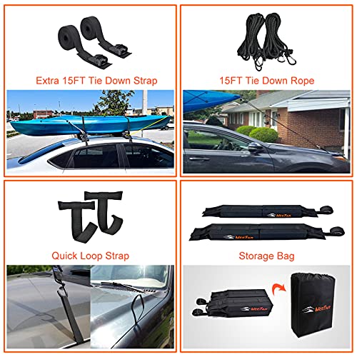 Kayak Car Roof Rack Pad for Kayak Surfboard SUP Canoe Soft Roof Rack Pads | Universal soft roof rack for kayak surfboard Include 2 Tie Down Straps,2 Tie Down Rope,2 Quick Loop Strap,Storage Bag - size: 32 Inch