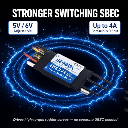 ZTW Shark G2 20A ESC 2-4S Built-in Swithcing BEC 5V/6V 4A Water-Cooling Bidirectional Waterproof Brushless Speed Controller for RC Boat Marine - size: 20A